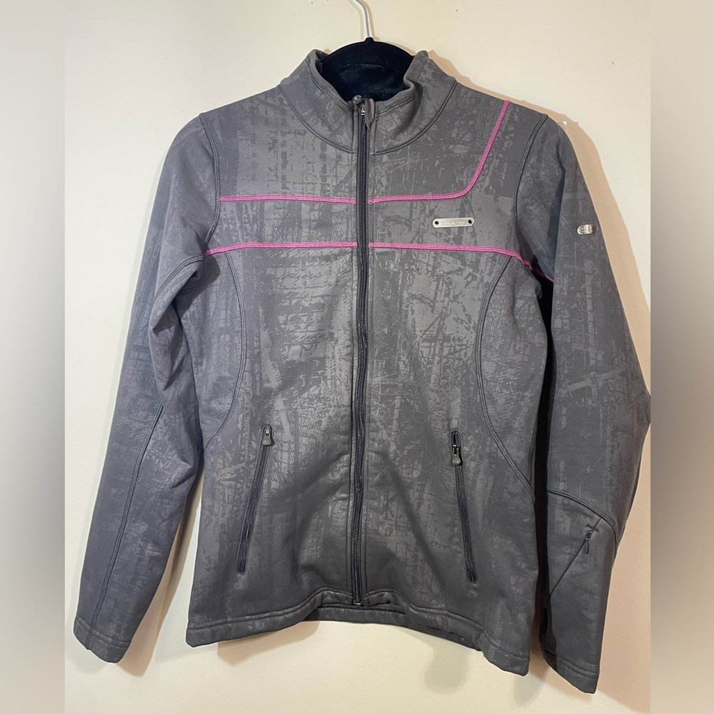 Under Armour Jacket Womens Small Gray W/Purple stripe zipper athletic